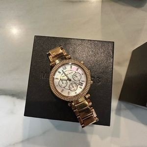 Michael Kors Gold band, pearl face watch